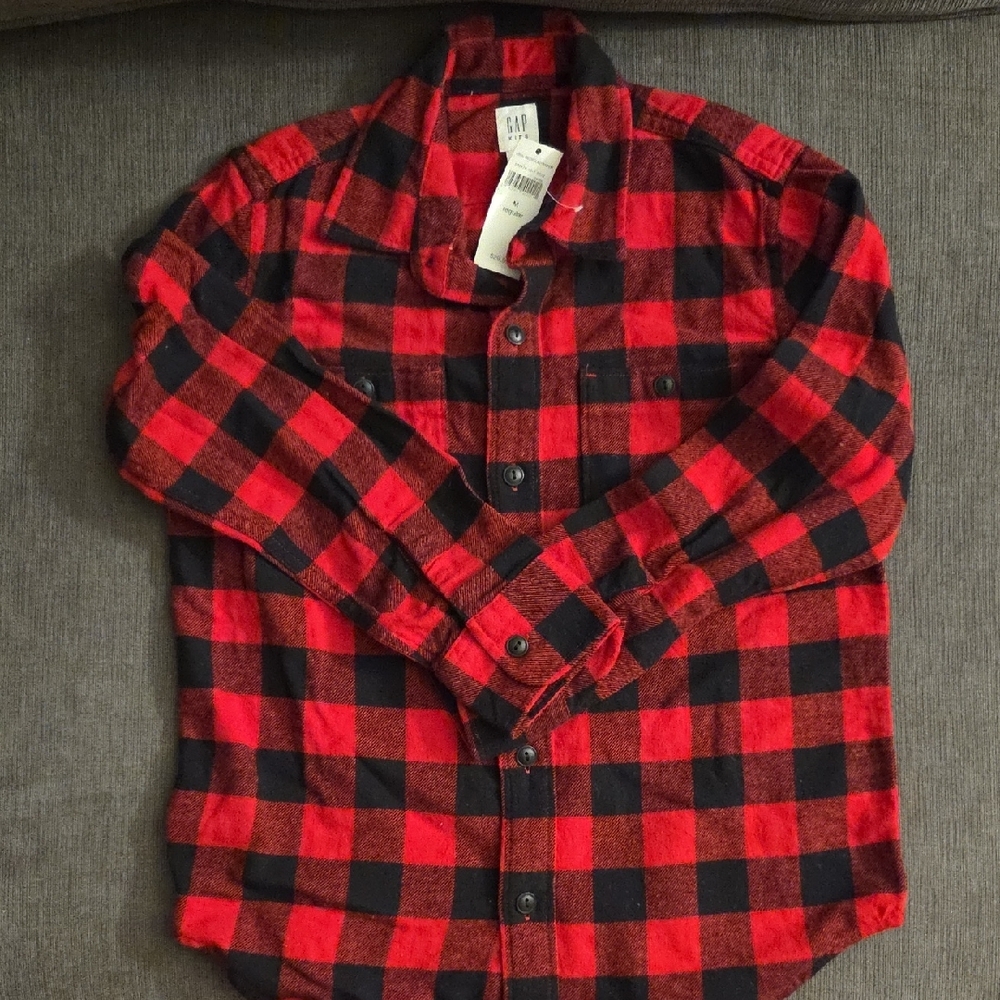 Boys Red and Black Plaid Flannel Shirt